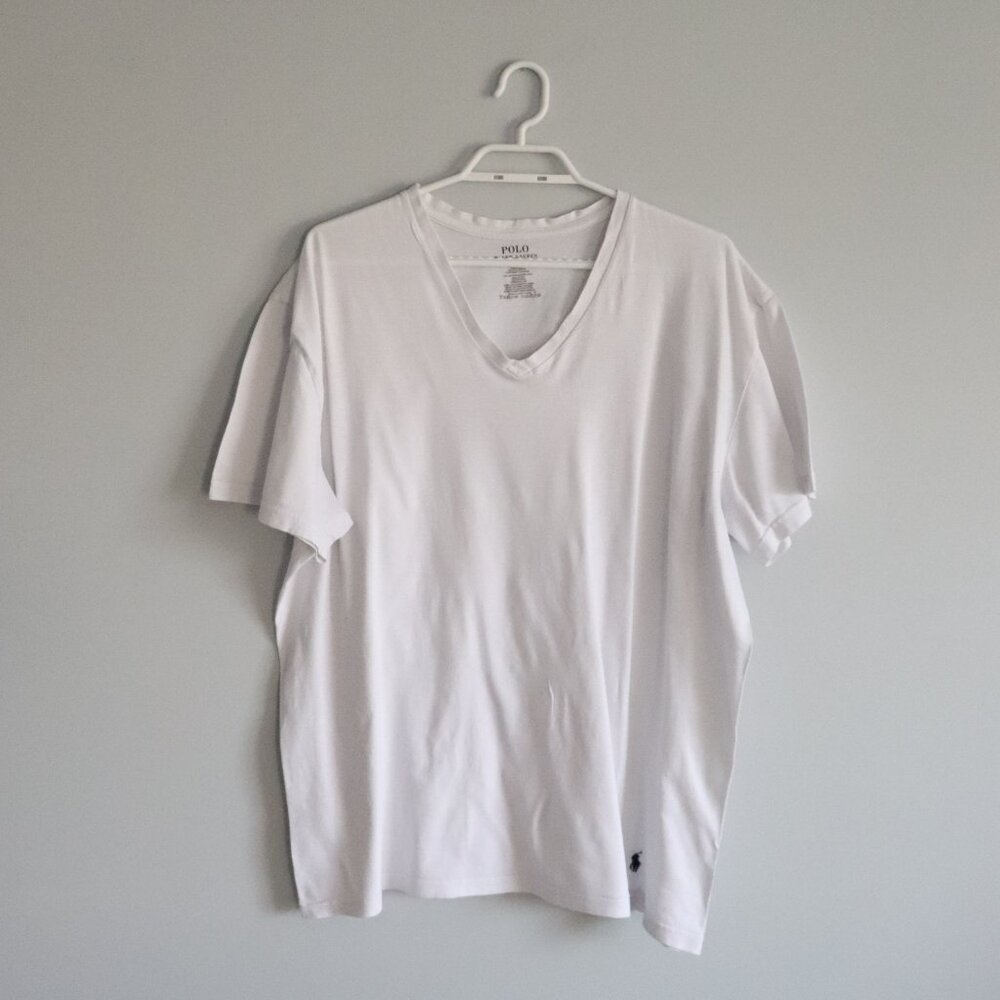 Polo Ralph Lauren Unisex Sz XL White V-Neck Casual Comfy Pullover T-Shirt‎ Top